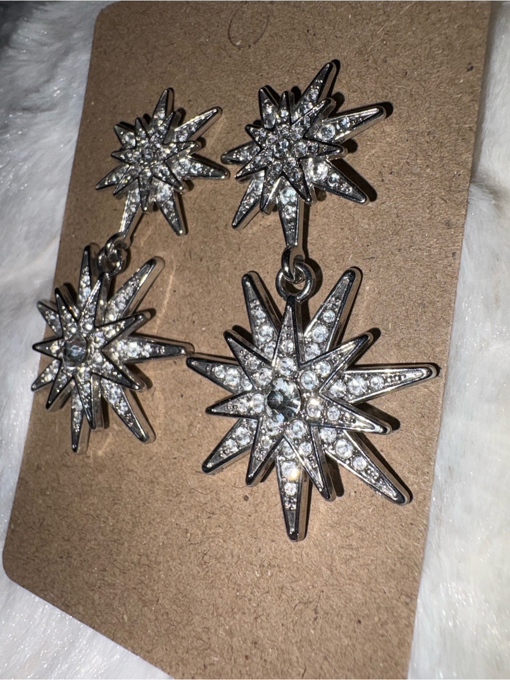 Silver Starburst Crystal Drop Earrings - Women's Jewelry - Picture 3 of 3
